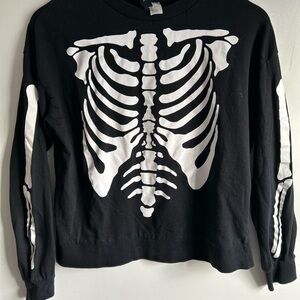 Black Skeleton Print T-Shirt Youth M, Like New